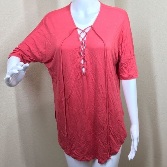 LUSH Coral Lace Up High-Low Tunic C4 - Picture 1 of 5